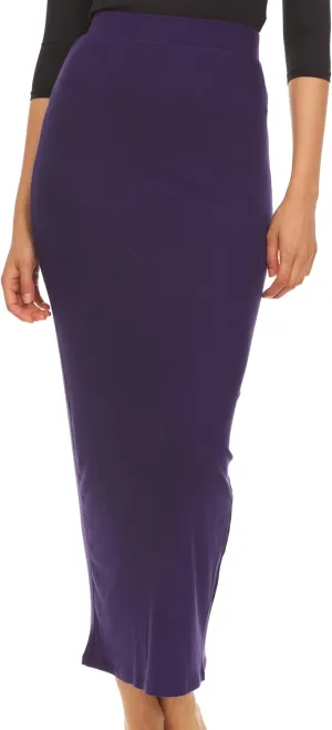 Ribbed Maxi Skirt with Elastic Waist for Women- Bodycon Office Pencil Skirt