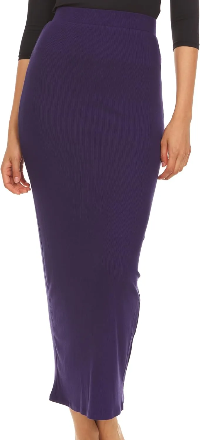 Ribbed Maxi Skirt with Elastic Waist for Women- Bodycon Office Pencil Skirt