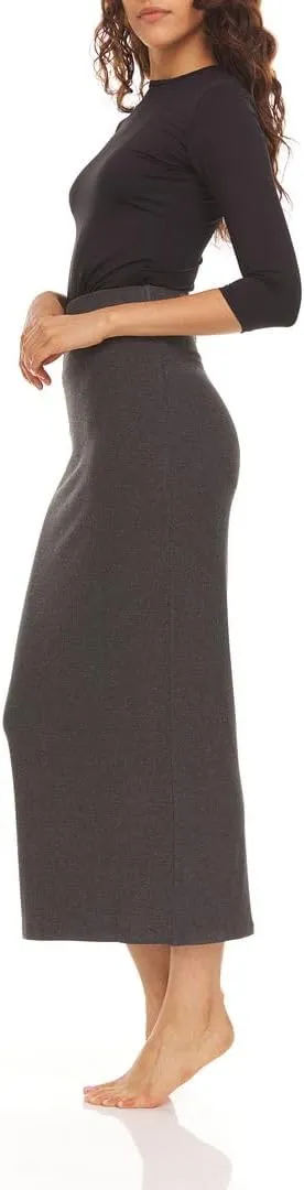 Ribbed Maxi Skirt with Elastic Waist for Women- Bodycon Office Pencil Skirt