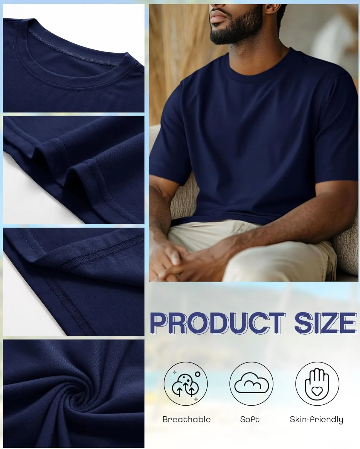 Riyiper 3 Pack Men's Big and Tall Shirts Half Sleeve Cotton Tee Crew Neck Elbow Length Top Casual Loose Fit T Shirts