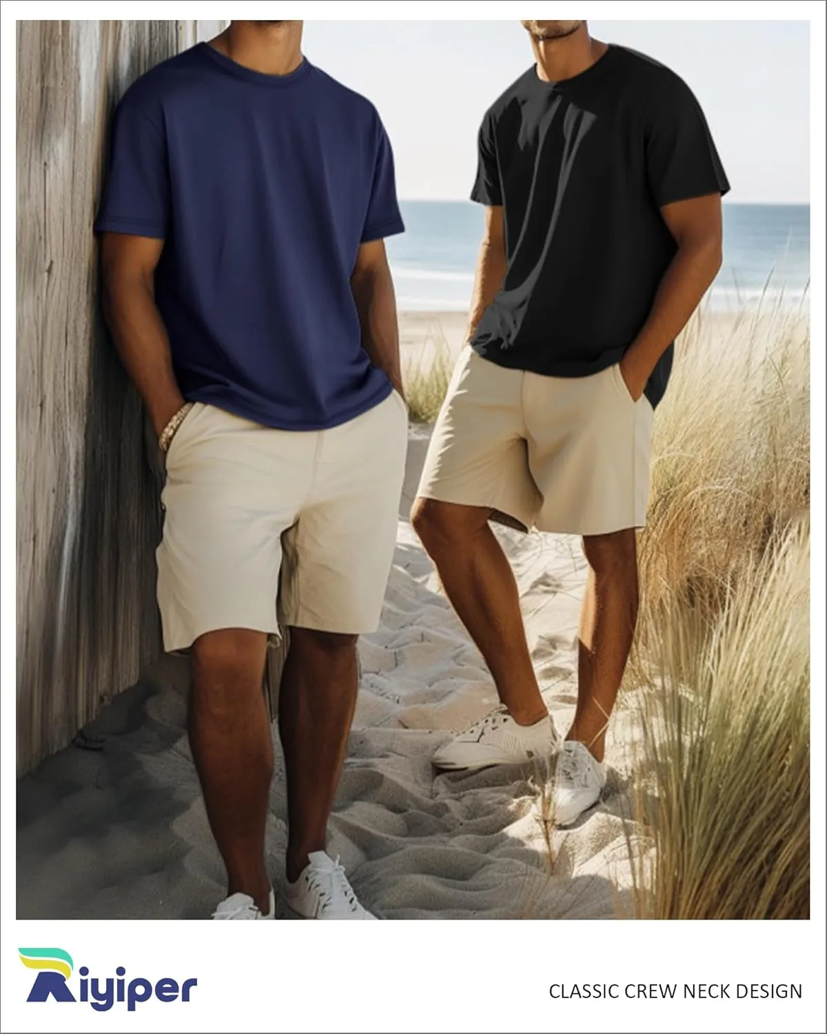 Riyiper 3 Pack Men's Big and Tall Shirts Half Sleeve Cotton Tee Crew Neck Elbow Length Top Casual Loose Fit T Shirts