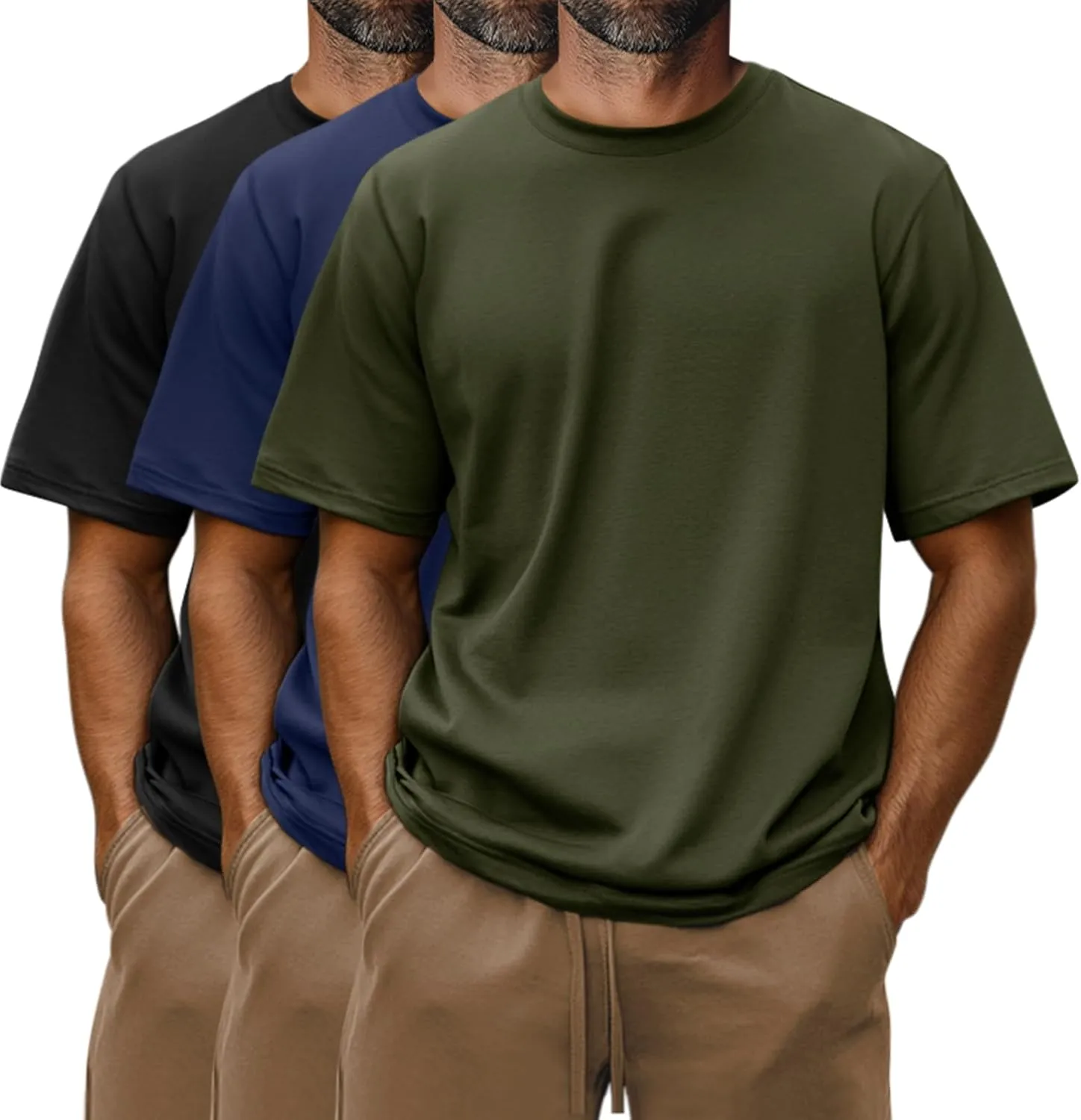 Riyiper 3 Pack Men's Big and Tall Shirts Half Sleeve Cotton Tee Crew Neck Elbow Length Top Casual Loose Fit T Shirts