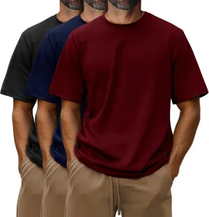 Riyiper 3 Pack Men's Big and Tall Shirts Half Sleeve Cotton Tee Crew Neck Elbow Length Top Casual Loose Fit T Shirts