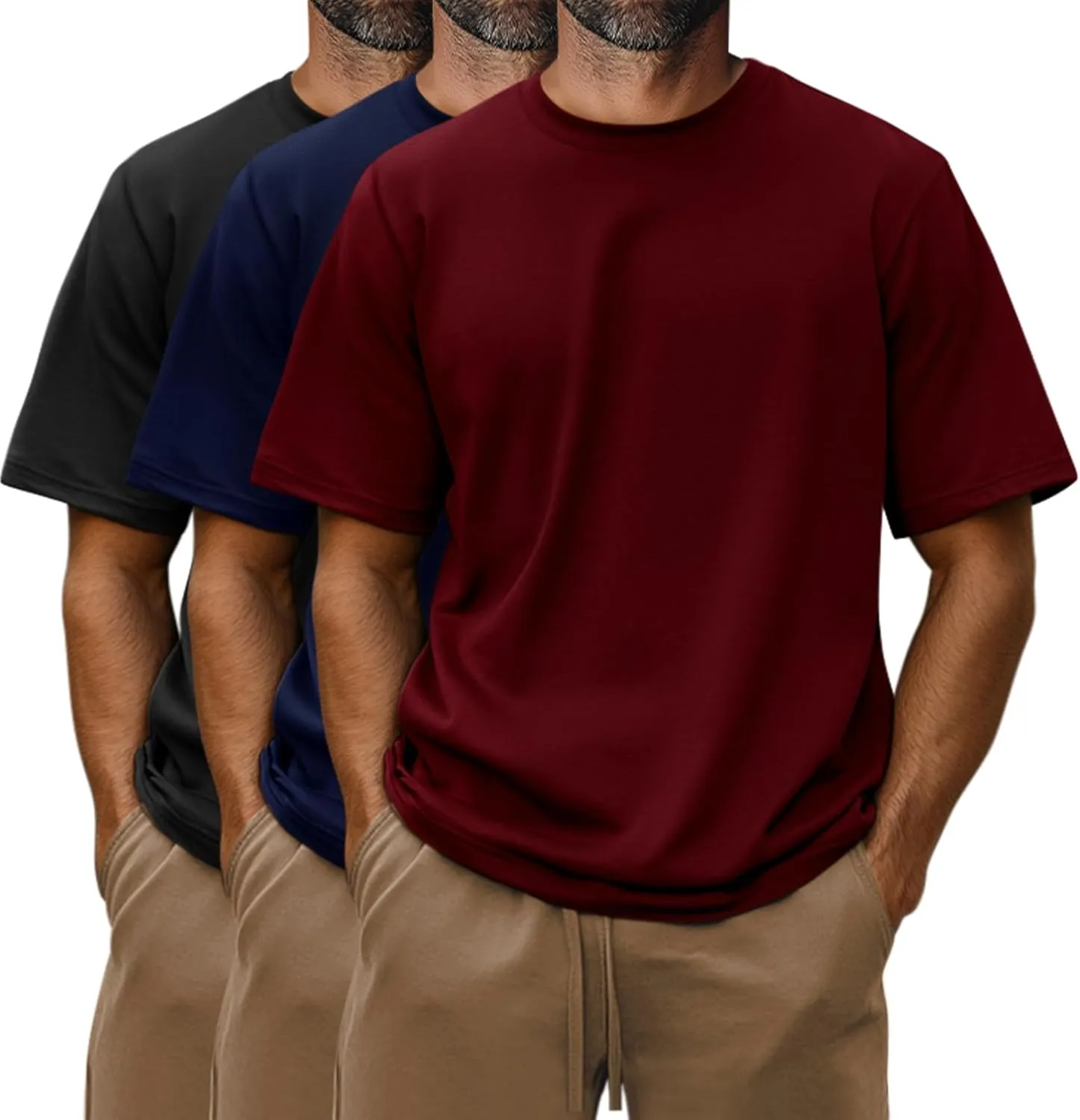 Riyiper 3 Pack Men's Big and Tall Shirts Half Sleeve Cotton Tee Crew Neck Elbow Length Top Casual Loose Fit T Shirts
