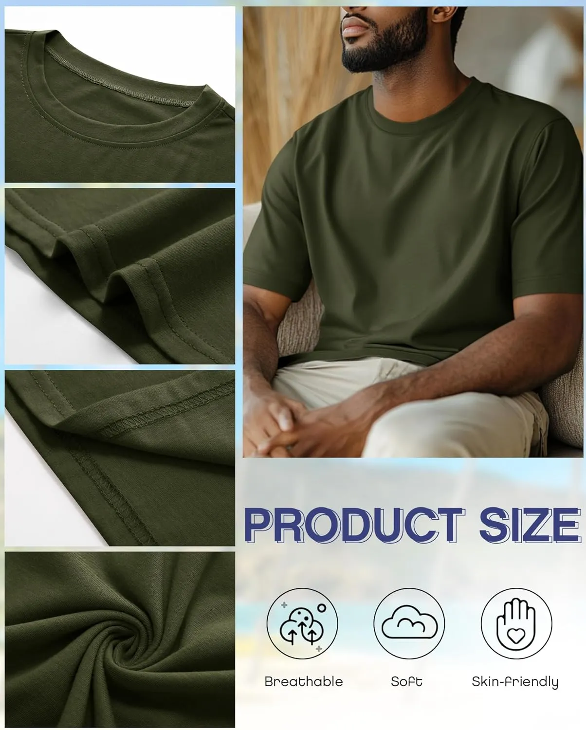 Riyiper 3 Pack Men's Big and Tall Shirts Half Sleeve Cotton Tee Crew Neck Elbow Length Top Casual Loose Fit T Shirts