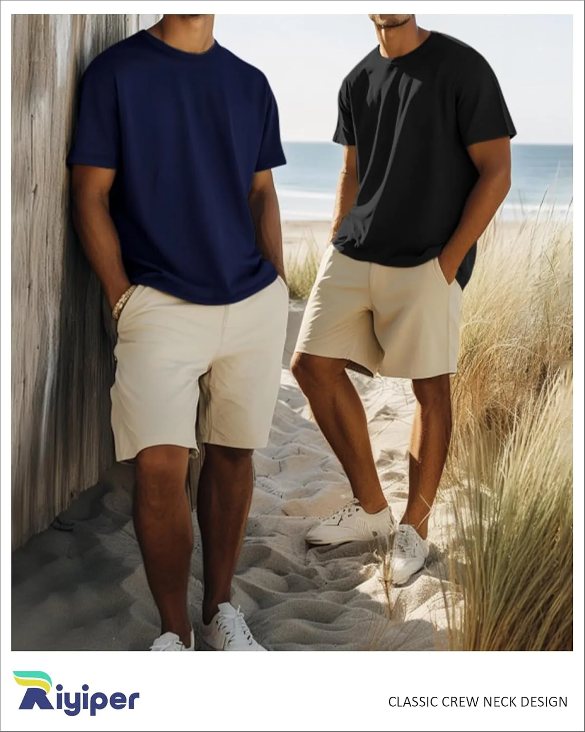 Riyiper 3 Pack Men's Big and Tall Shirts Half Sleeve Cotton Tee Crew Neck Elbow Length Top Casual Loose Fit T Shirts