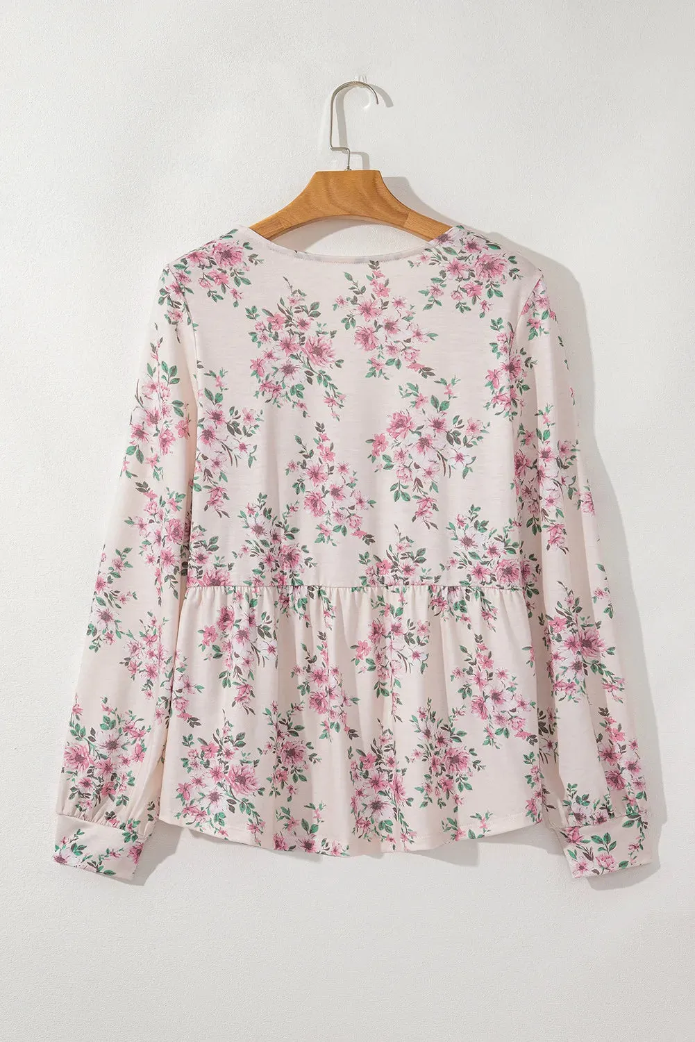 Romantic Printed Square Neck Long Sleeve Blouse- Empire Style