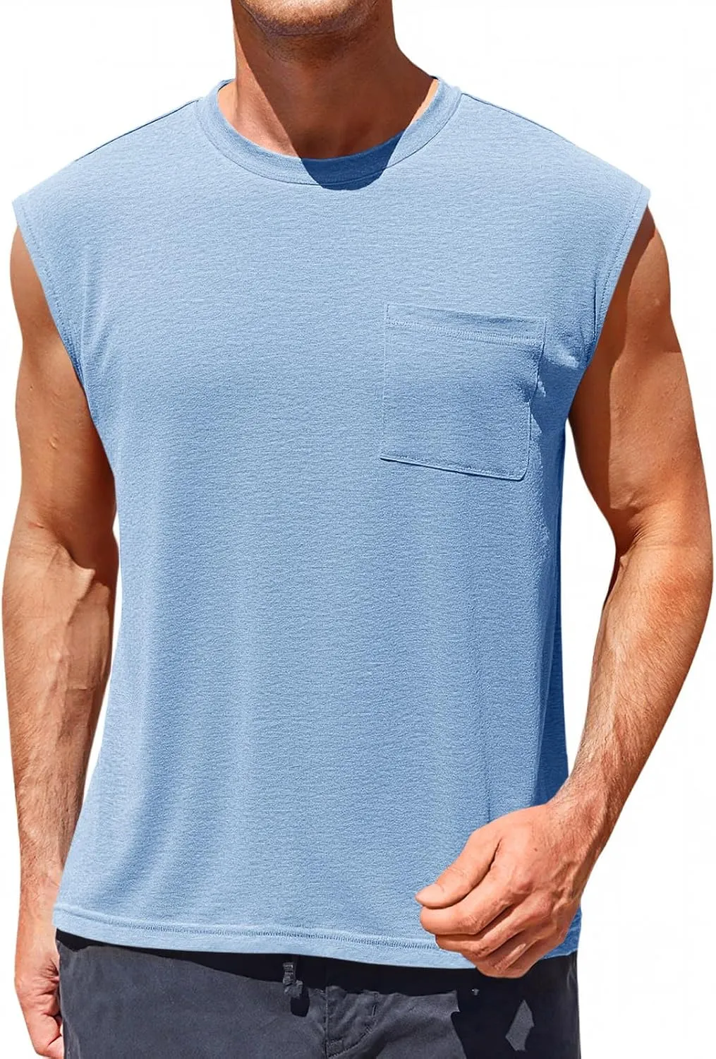 Runcati Mens Sleeveless Tank Tops Workout Cut Off Muscle Shirts Gym Casual Beach Summer Tee with Pocket