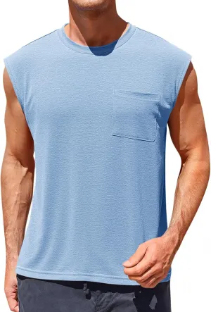 Runcati Mens Sleeveless Tank Tops Workout Cut Off Muscle Shirts Gym Casual Beach Summer Tee with Pocket
