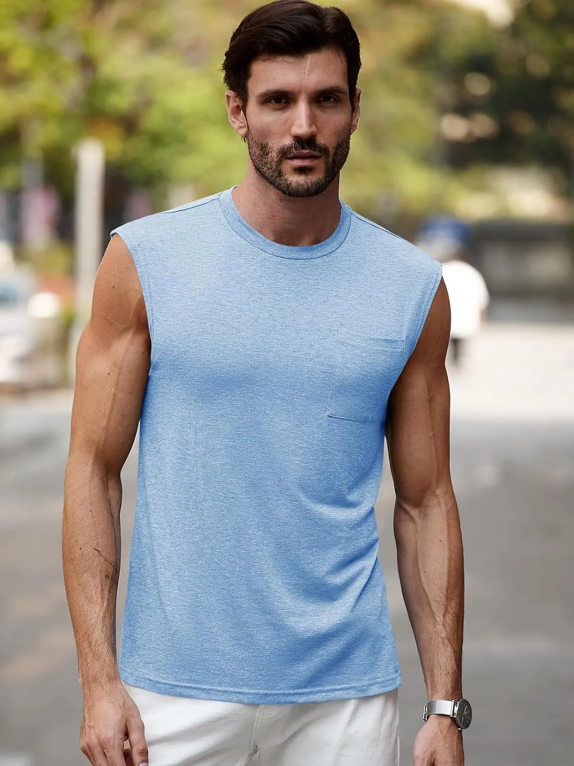 Runcati Mens Sleeveless Tank Tops Workout Cut Off Muscle Shirts Gym Casual Beach Summer Tee with Pocket