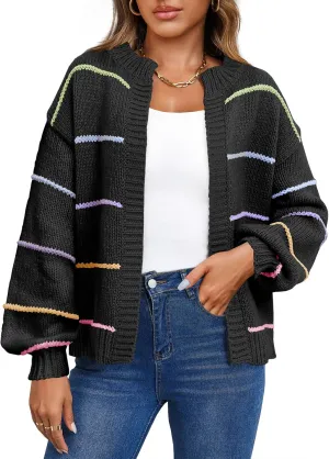 Saodimallsu Womens Color Block Cardigan Sweater Striped Open Front 2024 Fall Chunky Trendy Knit Loose Sweater Coats