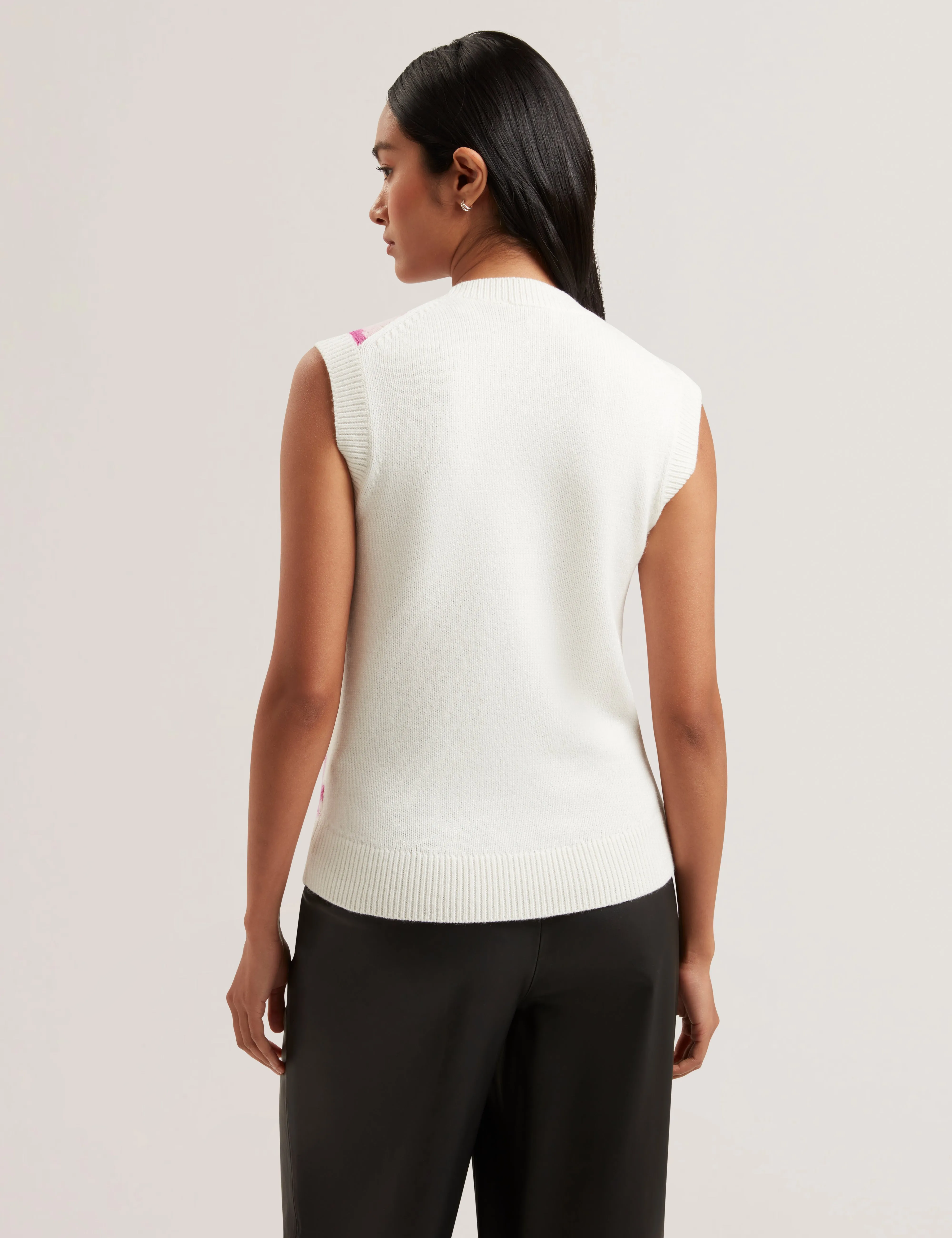 Selenha Intarsia Knitted Floral Tank Ivory