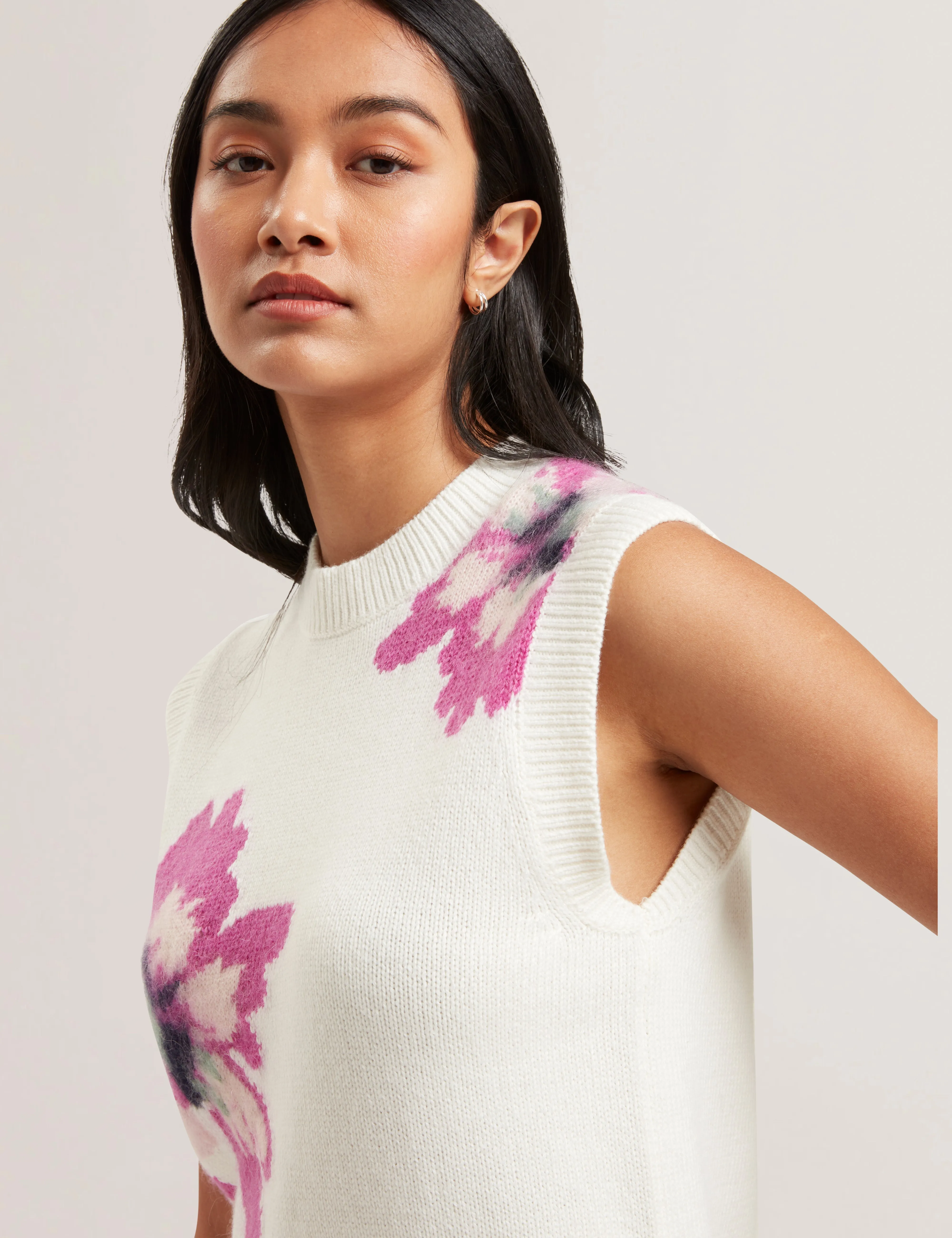 Selenha Intarsia Knitted Floral Tank Ivory