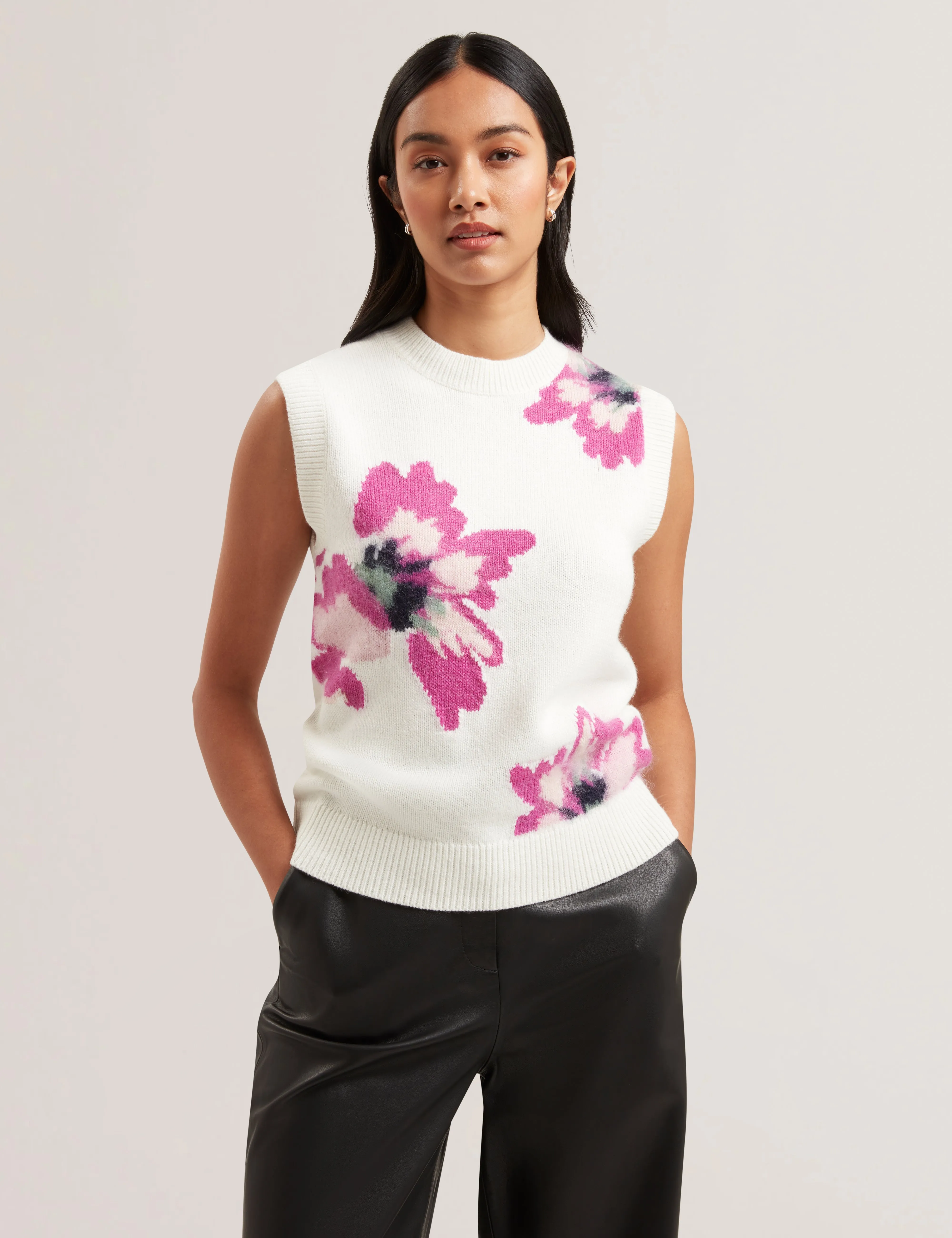 Selenha Intarsia Knitted Floral Tank Ivory