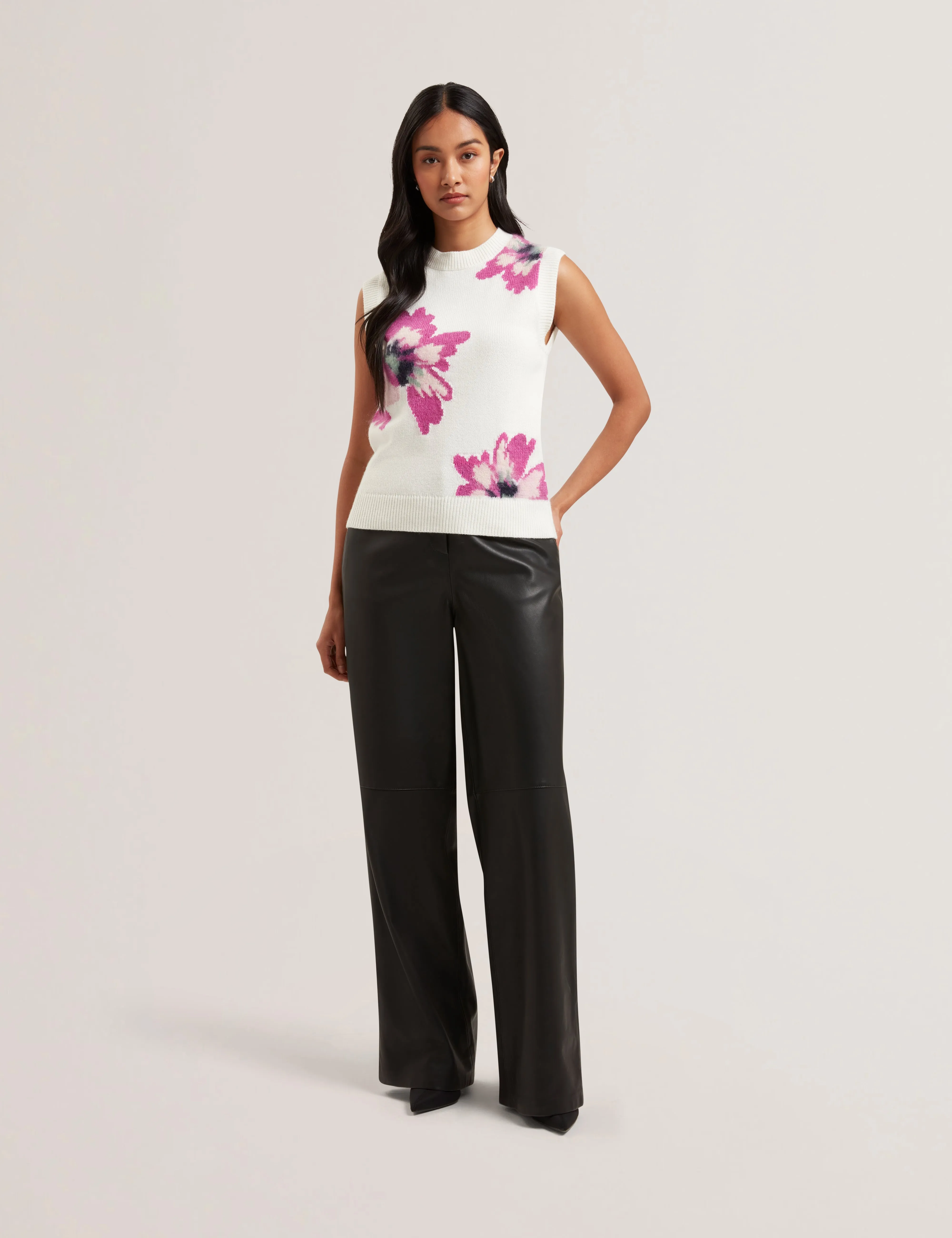 Selenha Intarsia Knitted Floral Tank Ivory