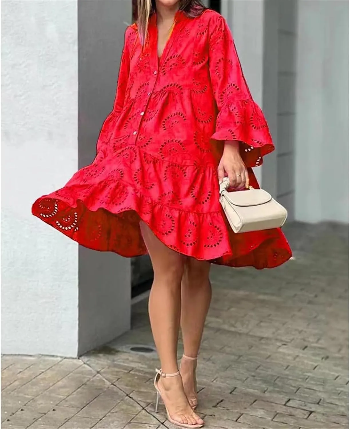 Short Dresses for Women Casual Summer Mini Dress Crochet Plus Size Button Down V Neck Dress T Shirt Beach Sundress