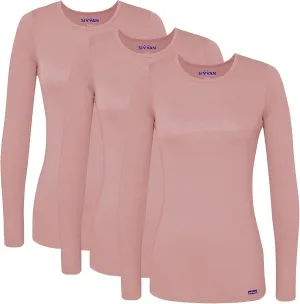 Sivvan Scrubs for Women - Long Sleeve Comfort Underscrub Tee 3-Pack