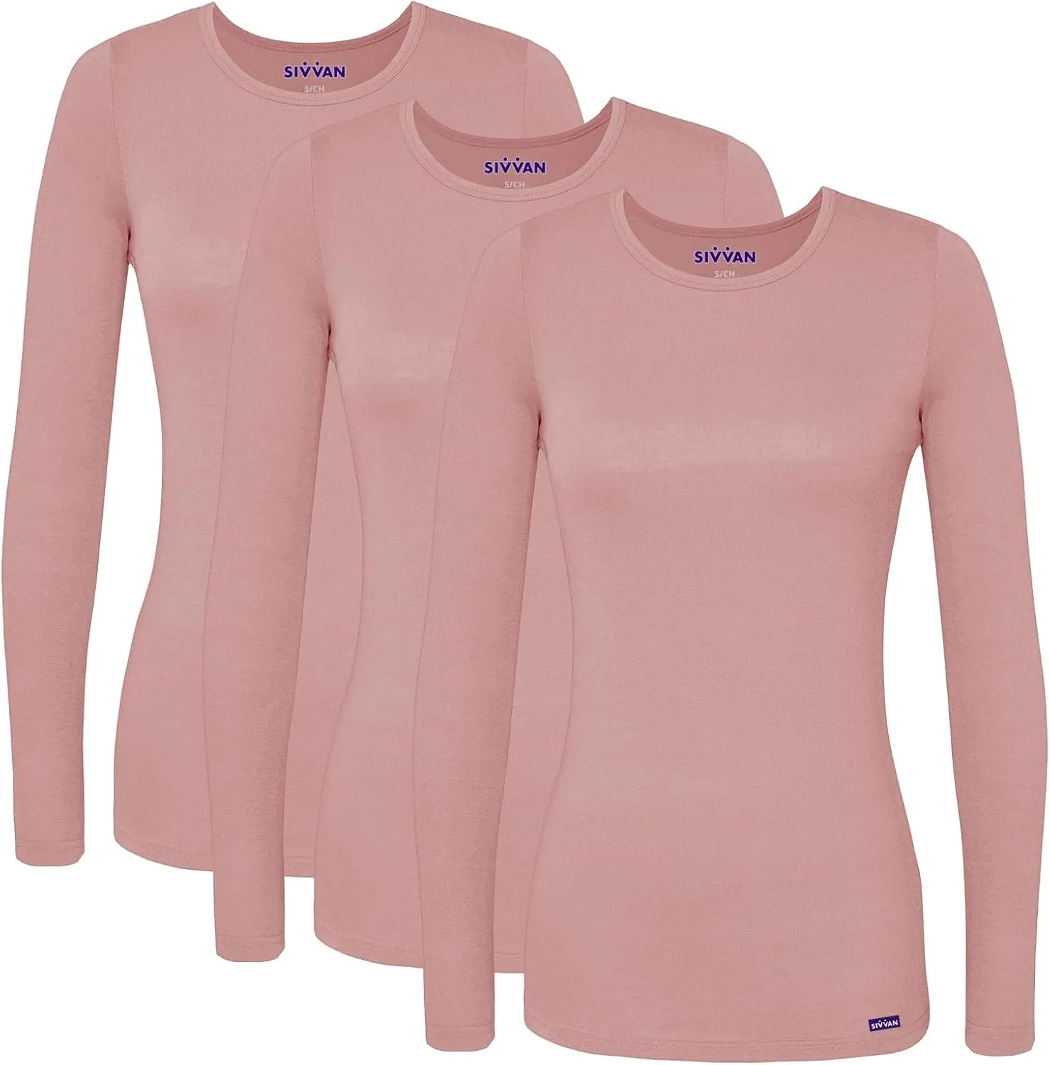 Sivvan Scrubs for Women - Long Sleeve Comfort Underscrub Tee 3-Pack
