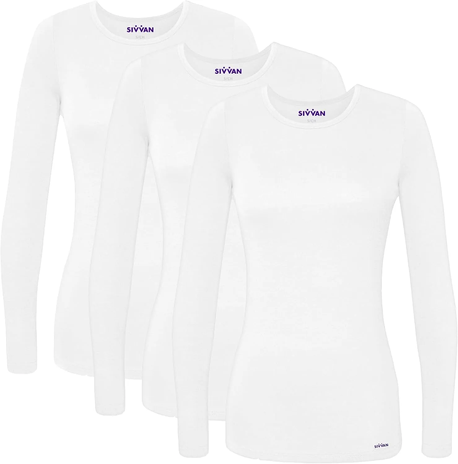 Sivvan Scrubs for Women - Long Sleeve Comfort Underscrub Tee 3-Pack