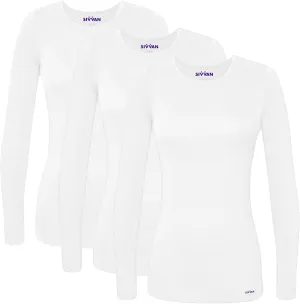 Sivvan Scrubs for Women - Long Sleeve Comfort Underscrub Tee 3-Pack