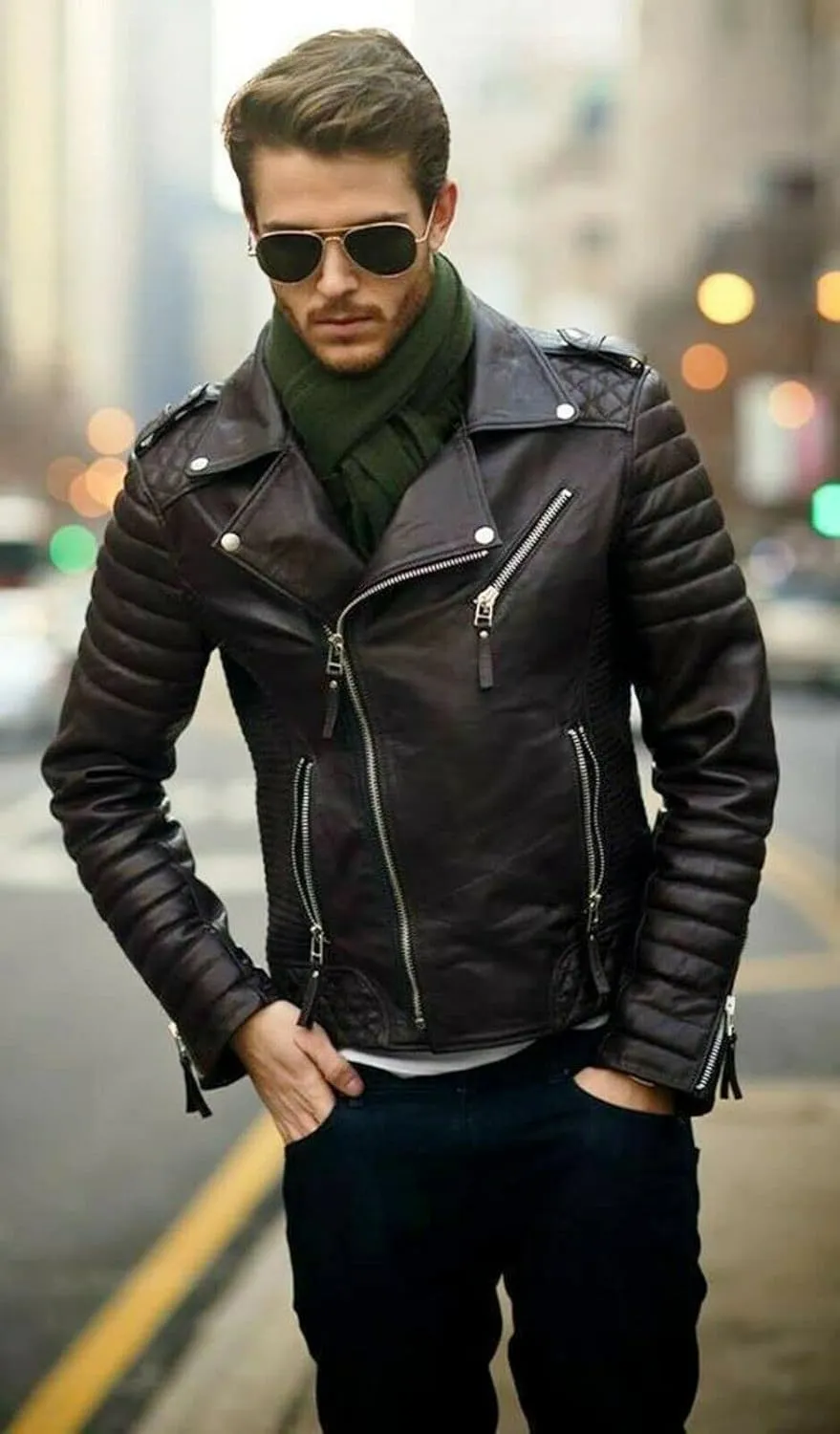 SKADO Genuine Leather Jacket Men Real Leather Jacket Biker Soft Lambskin SlimFit