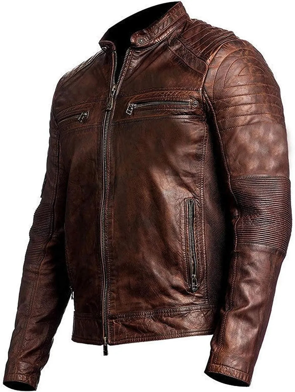 SpazeUp Harley Black Distressed Leather Biker Jacket Men - Vintage Cafe Racer Motorcycle Leather Jackets for Men