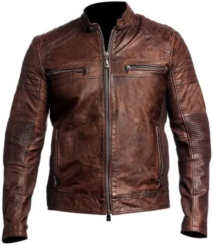 SpazeUp Harley Black Distressed Leather Biker Jacket Men - Vintage Cafe Racer Motorcycle Leather Jackets for Men