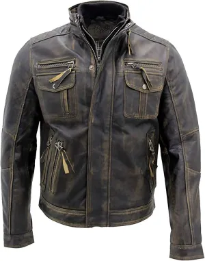 SpazeUp Mens Brown Distressed Leather Jacket | Vintage Motorcycle Leather Jackets for Men