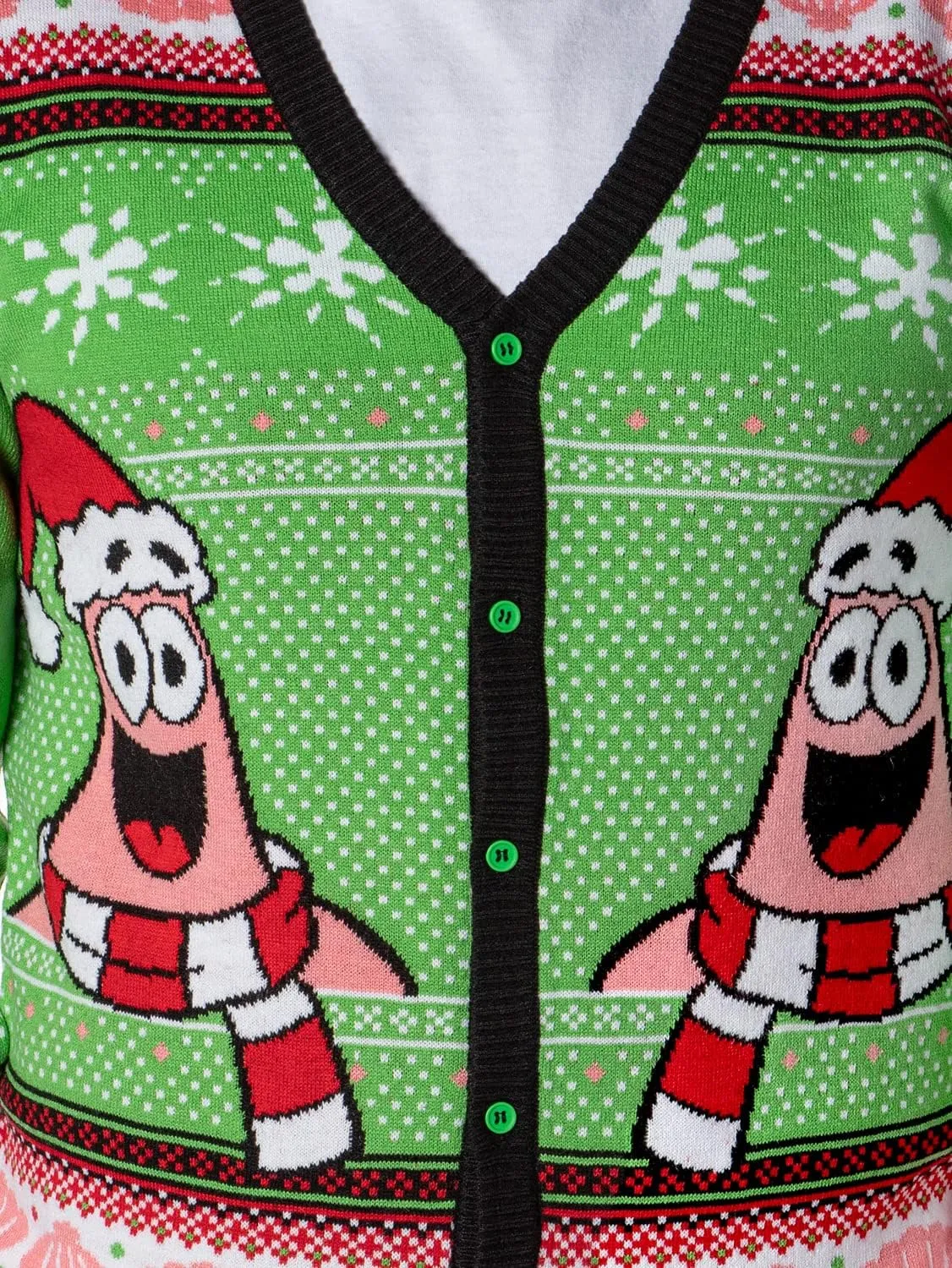 Spongebob Squarepants Men's Santa Patrick Star Ugly Sweater Button-Up Knit Cardigan