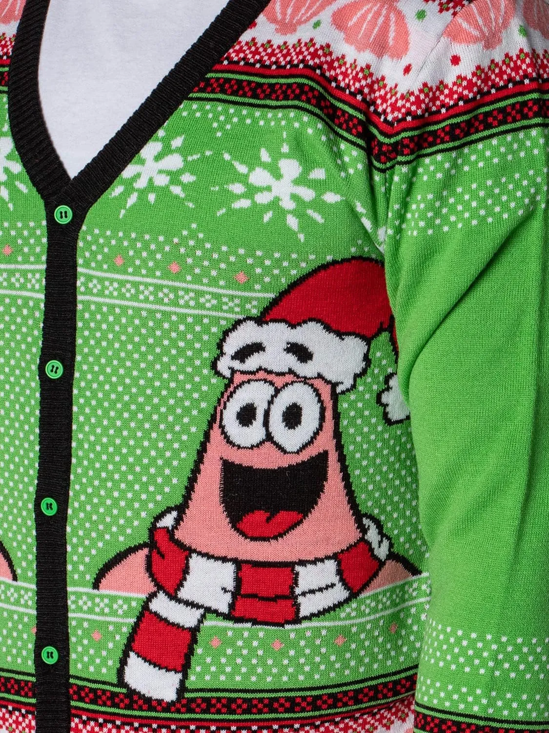 Spongebob Squarepants Men's Santa Patrick Star Ugly Sweater Button-Up Knit Cardigan