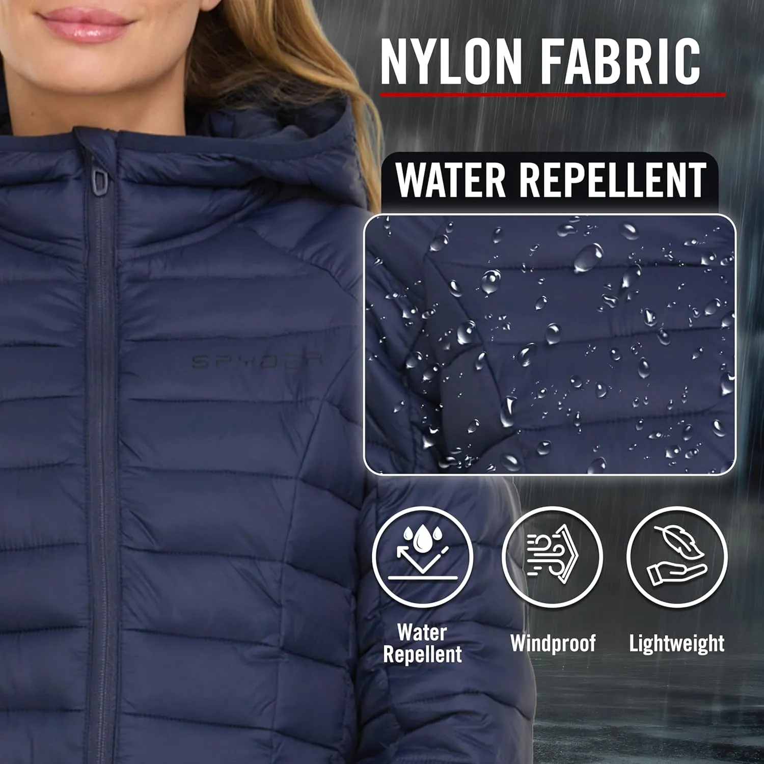 Spyder Packable Puffer Jacket Womens with Hood, Lightweight Full Zip Winter Quilted Womens Puffer Coat