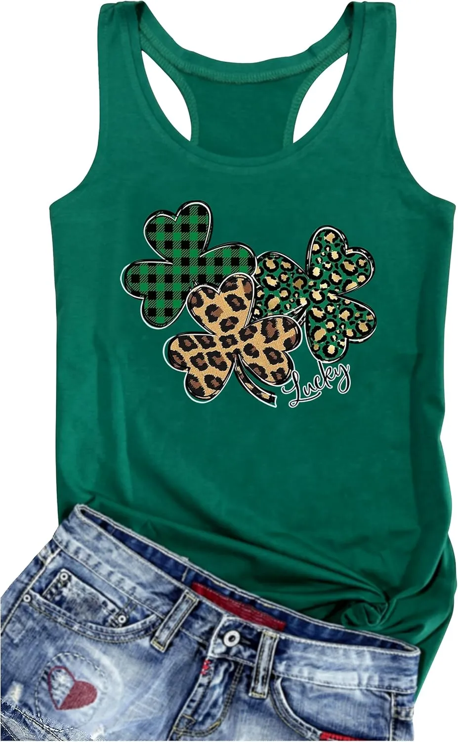 St Patrick's Day Shamrock Tank Tops for Women Lucky Leopard Clover Graphic Racerback T Shirt Paddy's Irish Tops Camisole