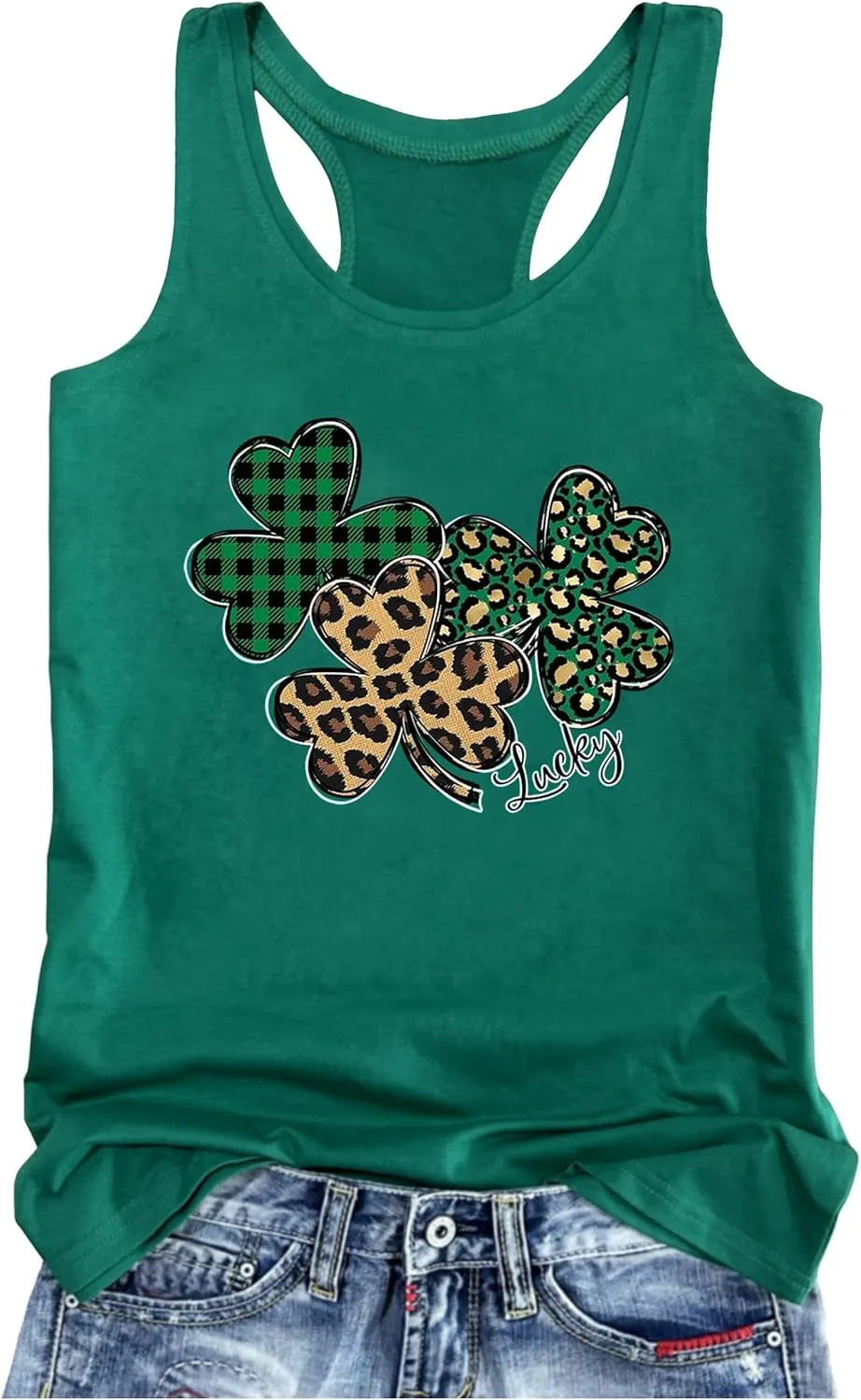 St Patrick's Day Shamrock Tank Tops for Women Lucky Leopard Clover Graphic Racerback T Shirt Paddy's Irish Tops Camisole