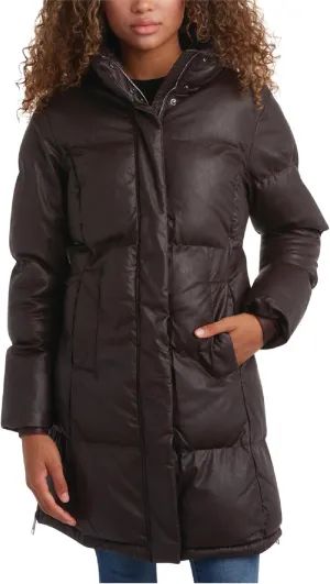 Steve Madden Women's Long Puffer Jacket - Quilted Faux Leather Weather-Resistant Insulated Winter Coat for Women (Sizes:S-XL)