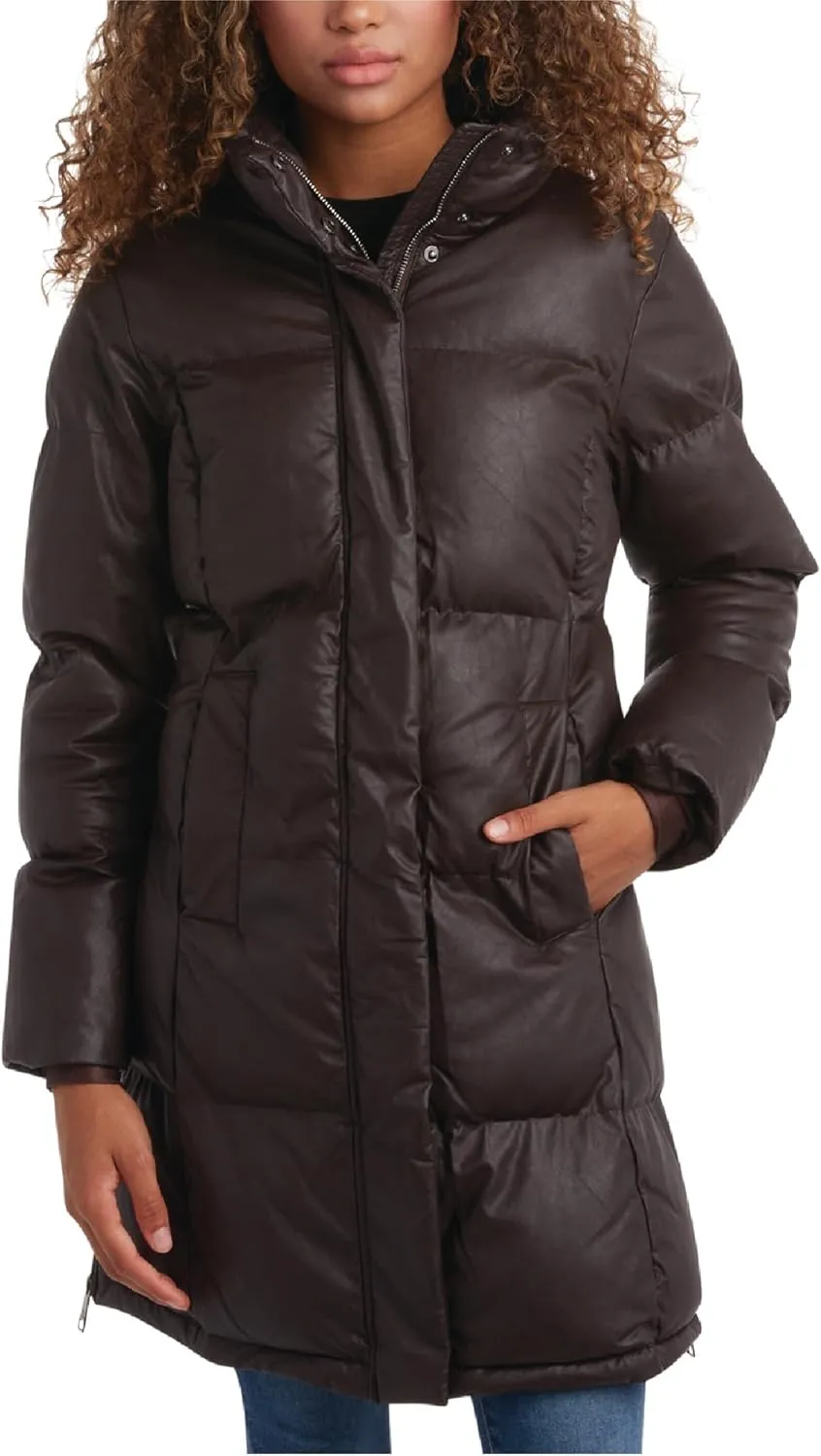 Steve Madden Women's Long Puffer Jacket - Quilted Faux Leather Weather-Resistant Insulated Winter Coat for Women (Sizes:S-XL)