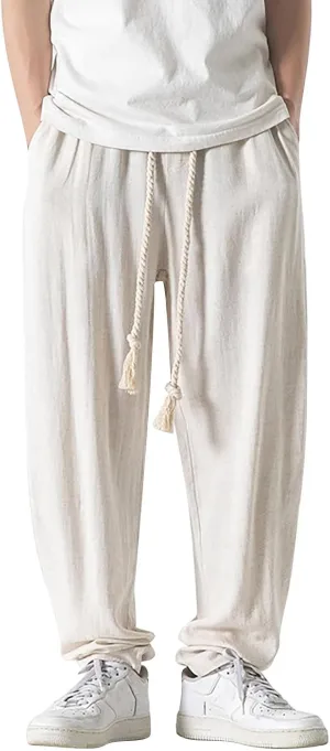 SUWBMHWE Harem Pants Men Mens Everyday Wear Lounge Japanese with Pockets Shorts Summer Beach Linen for Oversized Yoga