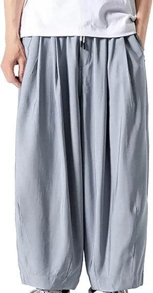 SUWBMHWE Mens Harem Pants Men Summer Beach Lounge Hippie Linen Graphic Wide-Leg Trousers Boho Toji Baggy Plus Size