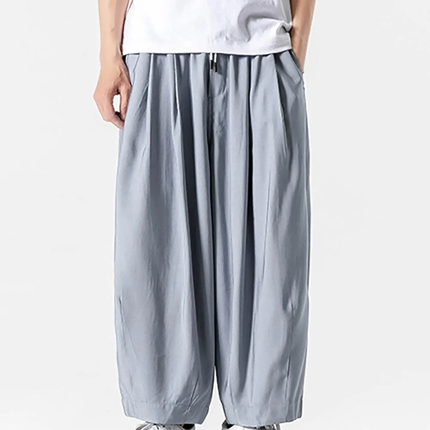 SUWBMHWE Mens Harem Pants Men Summer Beach Lounge Hippie Linen Graphic Wide-Leg Trousers Boho Toji Baggy Plus Size