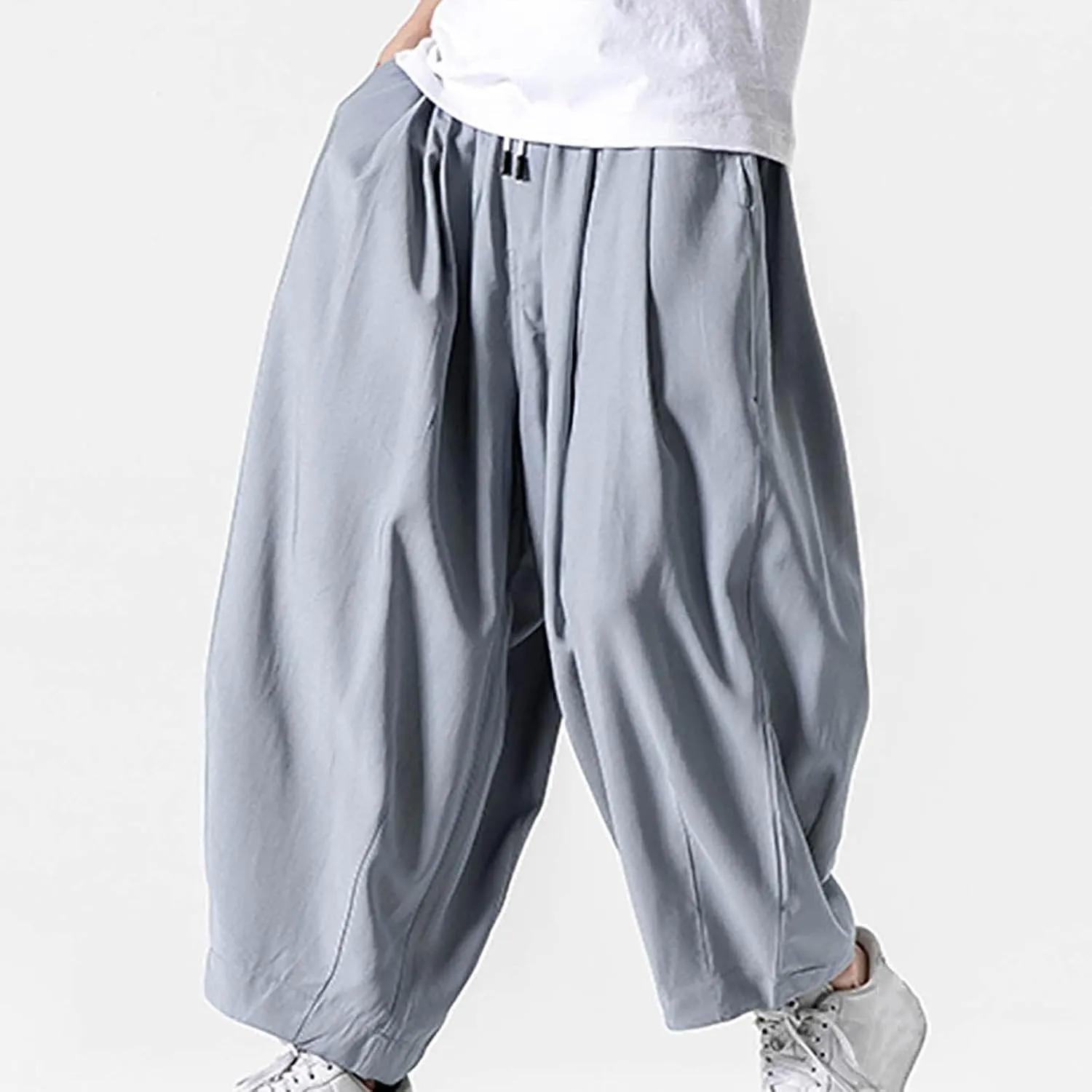 SUWBMHWE Mens Harem Pants Men Summer Beach Lounge Hippie Linen Graphic Wide-Leg Trousers Boho Toji Baggy Plus Size