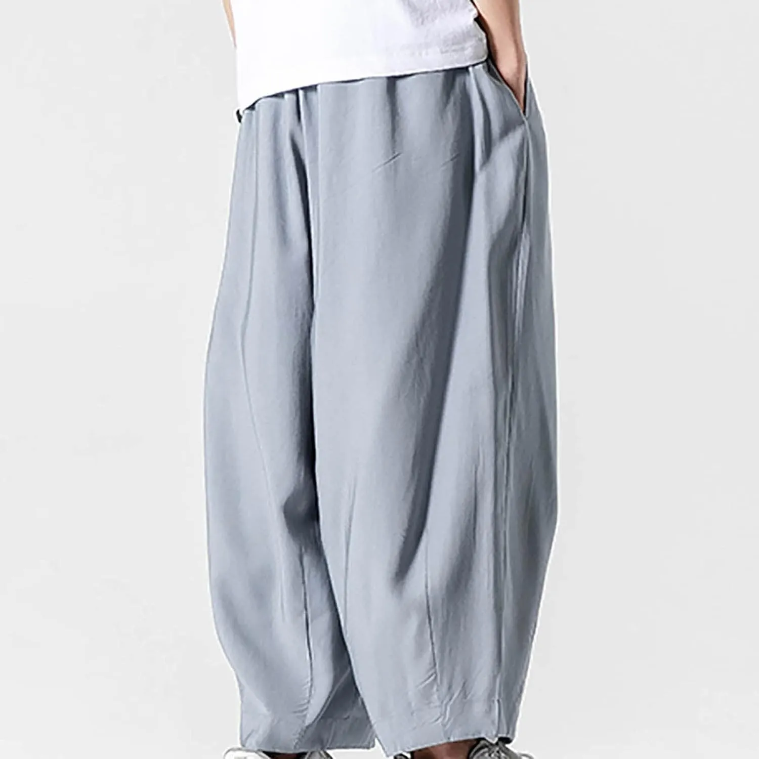 SUWBMHWE Mens Harem Pants Men Summer Beach Lounge Hippie Linen Graphic Wide-Leg Trousers Boho Toji Baggy Plus Size