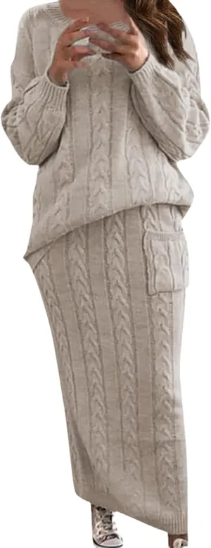 Sweater Skirt Sets for Women Knit Skirt Turtleneck 2 Piece Outfits Fall Midi Pencil Set Winter Skirts Pullover