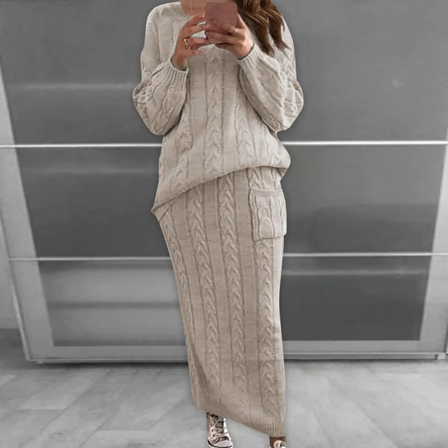 Sweater Skirt Sets for Women Knit Skirt Turtleneck 2 Piece Outfits Fall Midi Pencil Set Winter Skirts Pullover