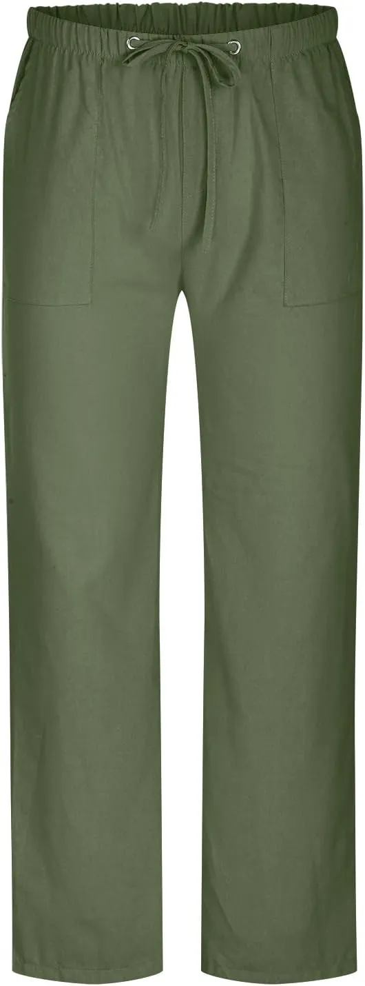Sweatpants for Men 2024 Trendy Cotton Linen Casual Pants Straight Wide Leg Sweatpants Elastic Waist Drawstring Trouser