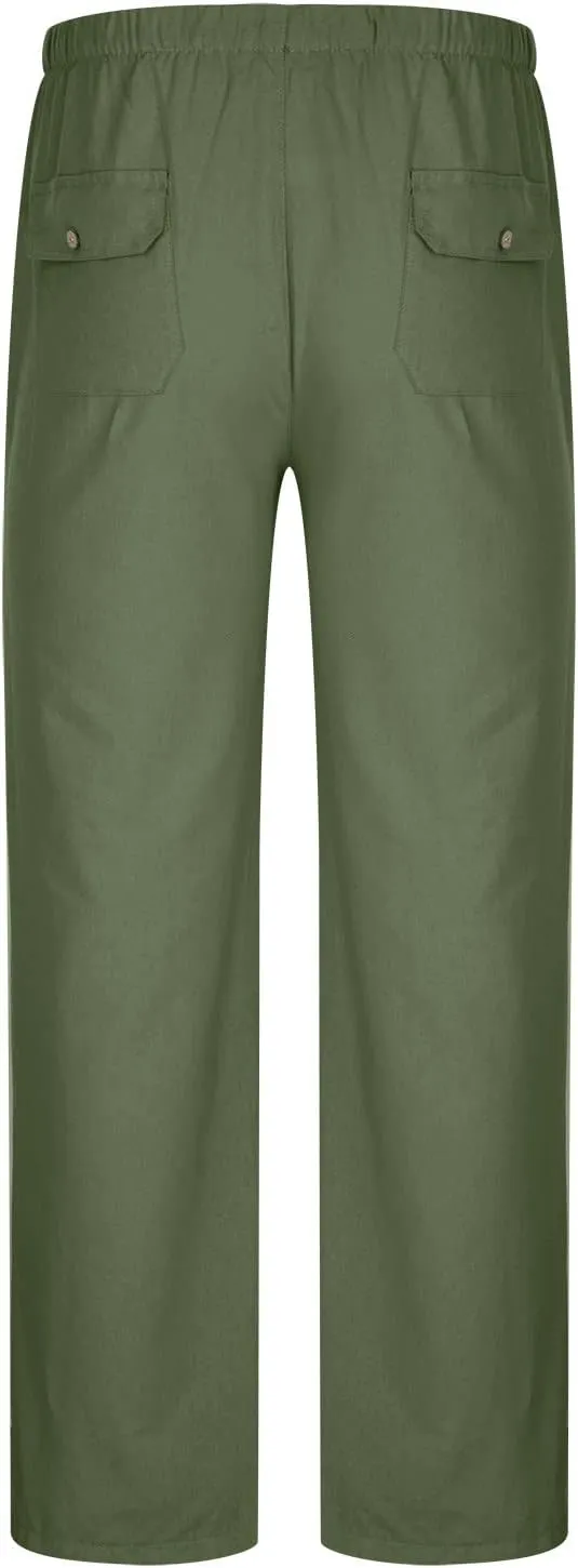 Sweatpants for Men 2024 Trendy Cotton Linen Casual Pants Straight Wide Leg Sweatpants Elastic Waist Drawstring Trouser
