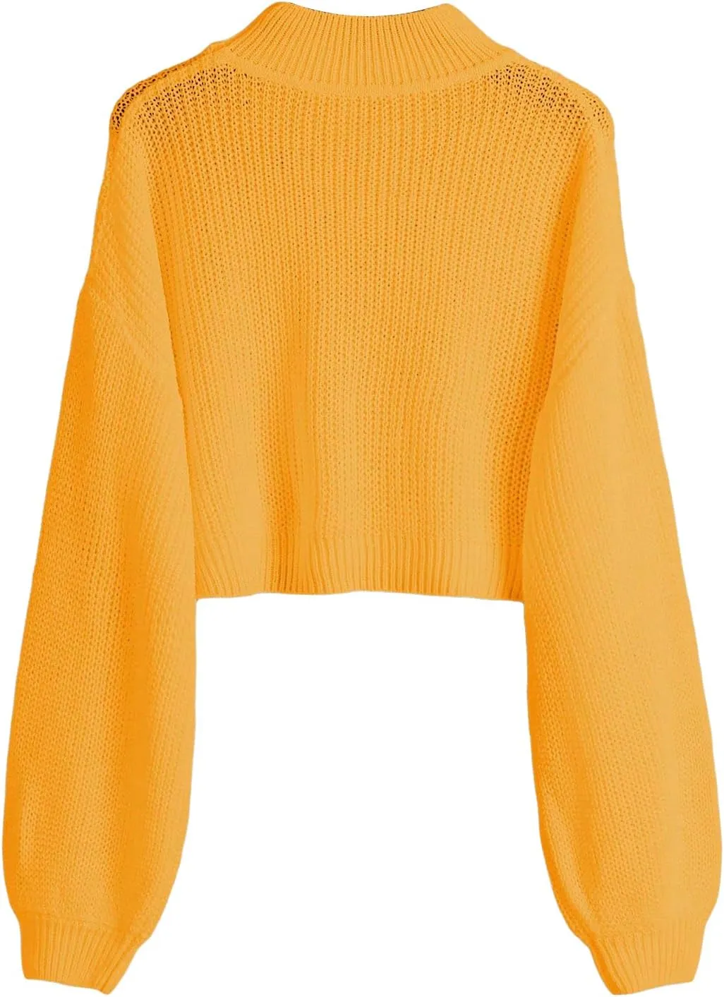SweatyRocks Women's Long Sleeve Mock Neck Cropped Sweater Drop Shoulder Pullover Sweater Lantern Sleeve Ribbed Knit Crop Top