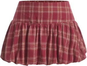 SweatyRocks Women's Plaid Ruffle Mini Bubble Skirt A Line Low Rise Skirts Skort
