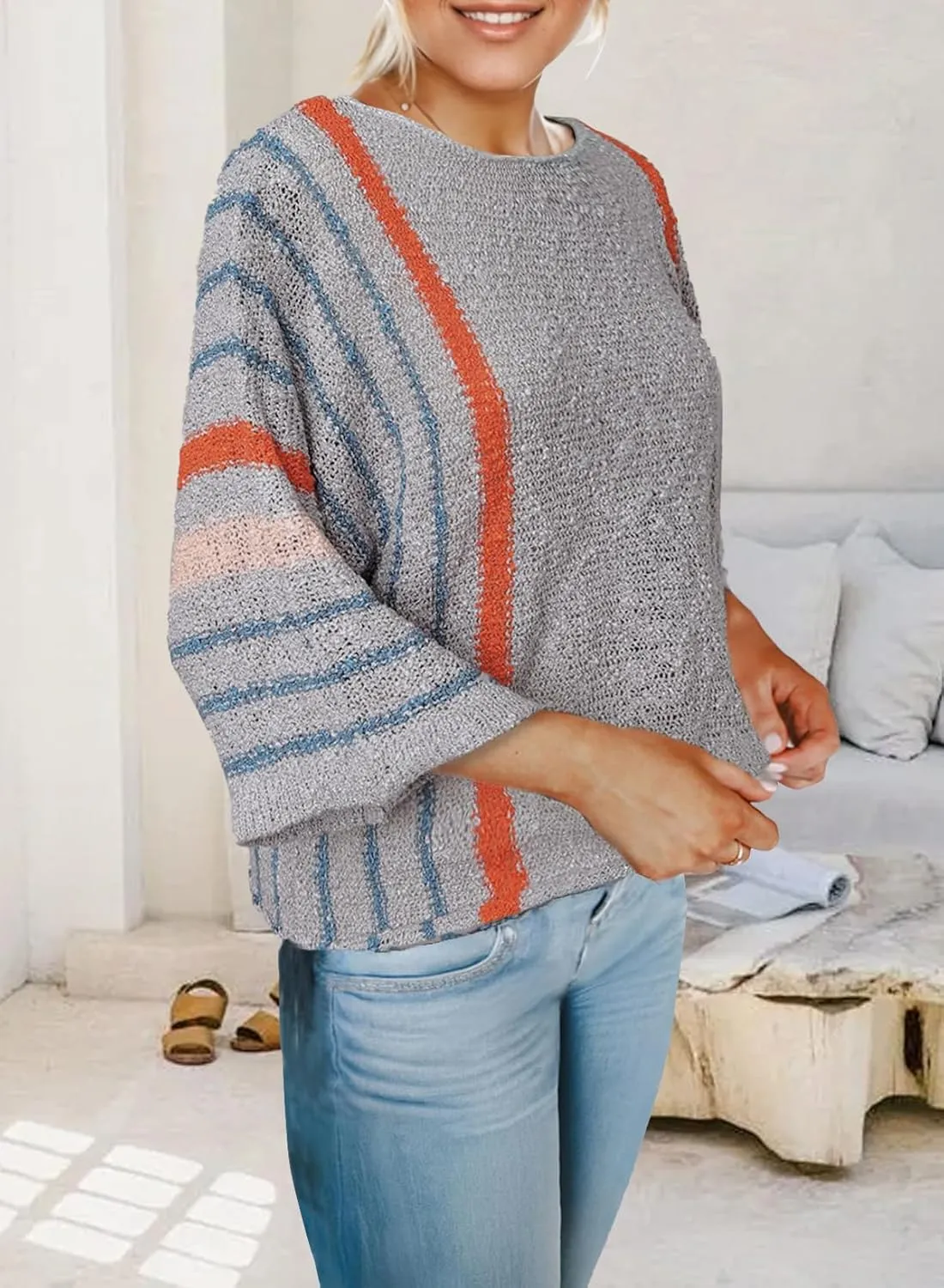 Tanou Women's 2025 Summer Color Block Striped Pullover Sweater