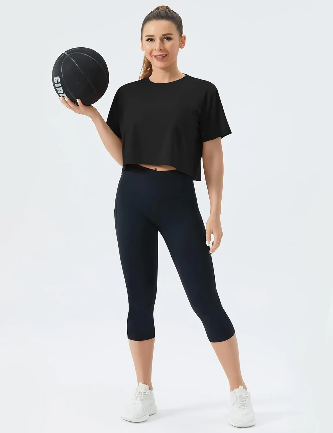 THE GYM PEOPLE Women's Workout Crop Top T-Shirt Short Sleeve Boxy Yoga Running Cropped Basic Tee