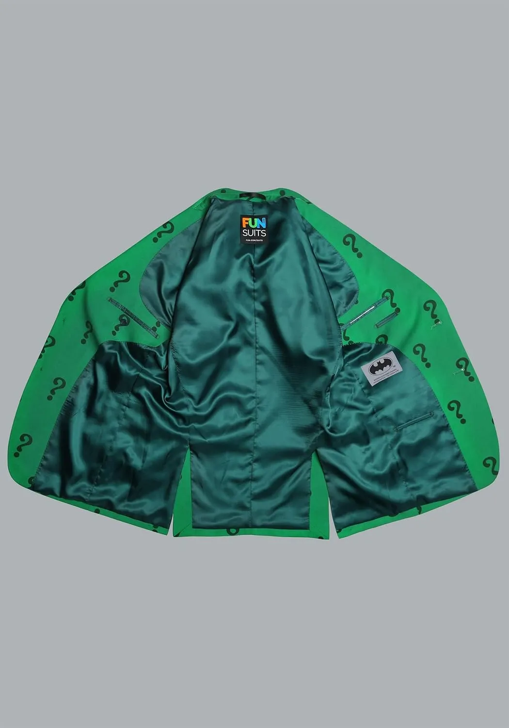 The Riddler Suit Jacket & Tie for Adults | Slim Fit Green Blazer with Question Marks