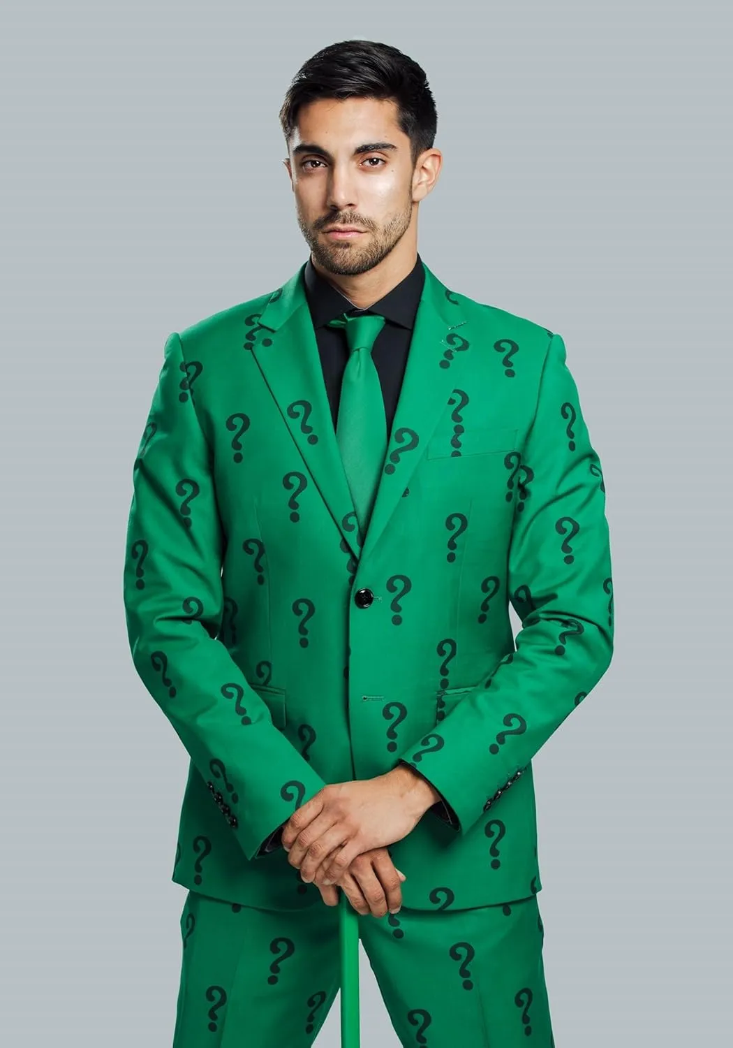 The Riddler Suit Jacket & Tie for Adults | Slim Fit Green Blazer with Question Marks